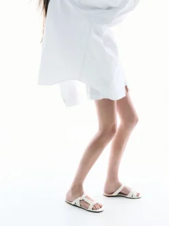 Ruched-Strap Slide Sandals