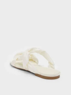 Ruched-Strap Slide Sandals