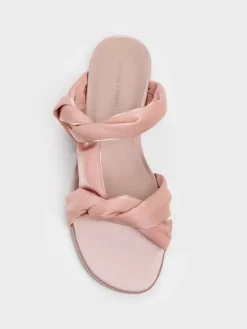 Ruched-Strap Slide Sandals