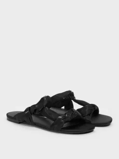 Ruched-Strap Slide Sandals