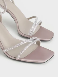 Satin Crystal Stiletto Sandals