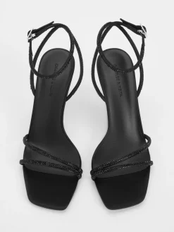 Satin Crystal Stiletto Sandals