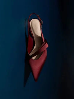 Satin Pleated-Strap Slingback Pumps