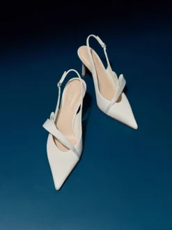 Satin Pleated-Strap Slingback Pumps