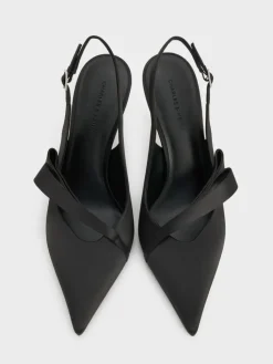 Satin Pleated-Strap Slingback Pumps