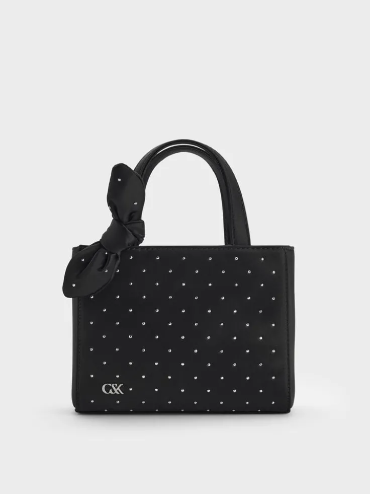 Satin Studded Knot-Bow Mini Bag