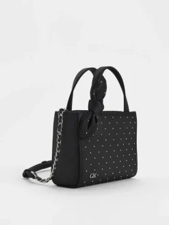 Satin Studded Knot-Bow Mini Bag