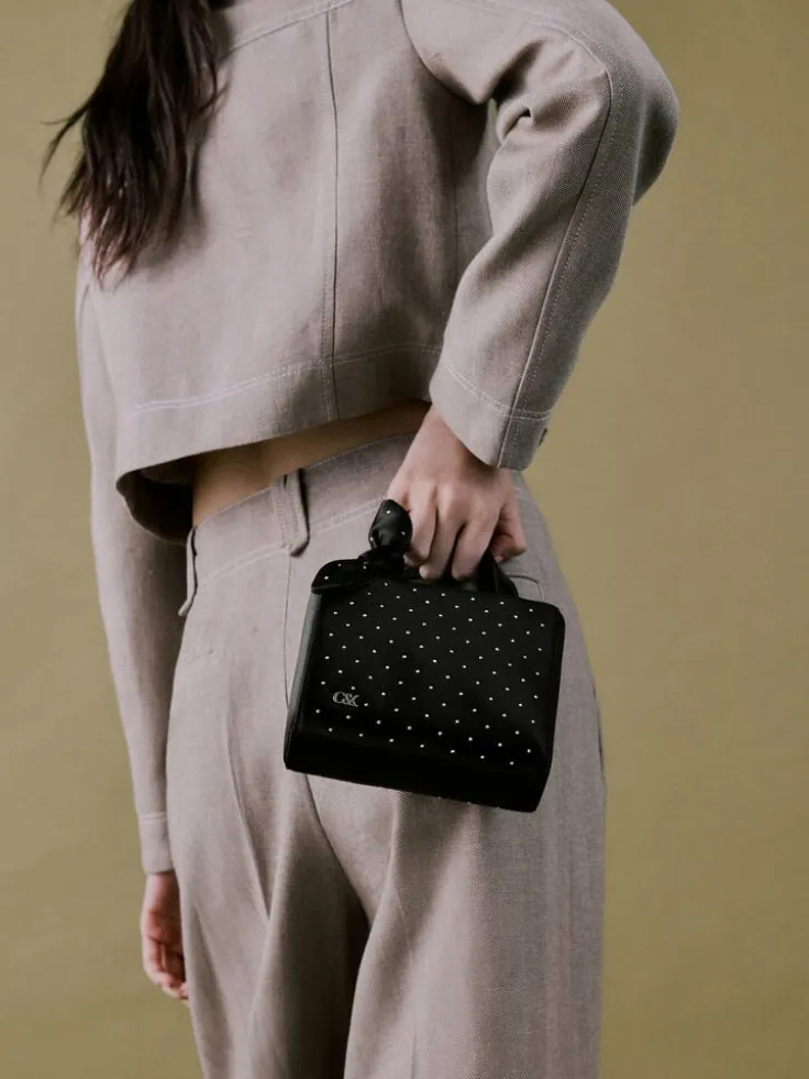 Satin Studded Knot-Bow Mini Bag