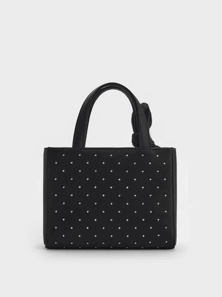 Satin Studded Knot-Bow Mini Bag