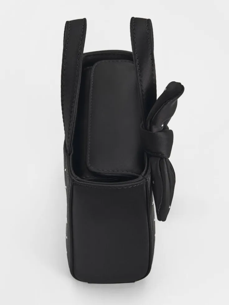 Satin Studded Knot-Bow Mini Bag