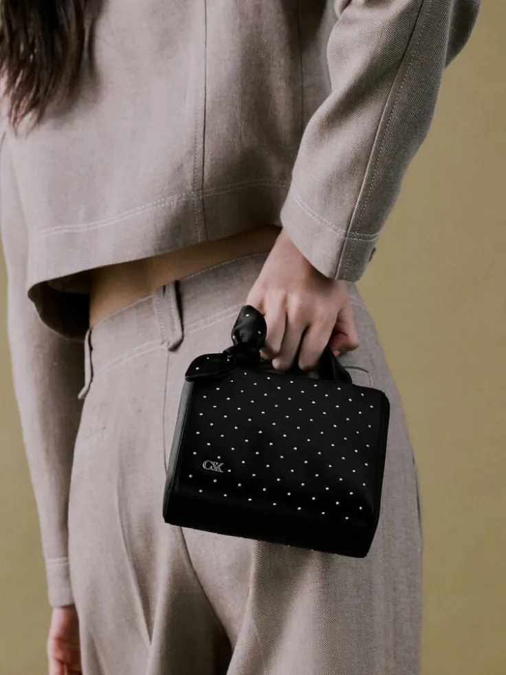 Satin Studded Knot-Bow Mini Bag