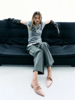 Satin Twisted-Strap Pointed Mules