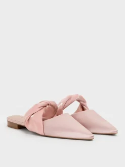 Satin Twisted-Strap Pointed Mules