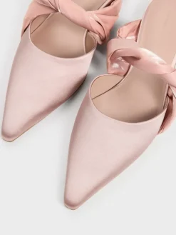 Satin Twisted-Strap Pointed Mules
