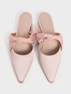 Satin Twisted-Strap Pointed Mules