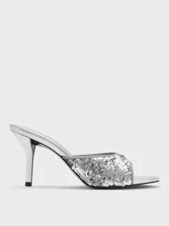 Sequinned Stiletto-Heel Mules