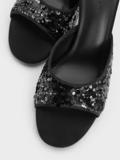 Sequinned Stiletto-Heel Mules