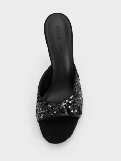 Sequinned Stiletto-Heel Mules