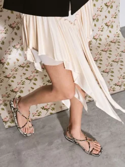 Snake-Print Metallic-Accent Toe-Ring Sandals