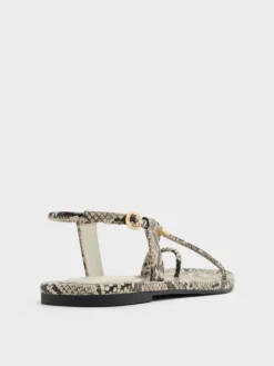 Snake-Print Metallic-Accent Toe-Ring Sandals