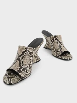 Snake-Print Sculptural-Heel Wedges