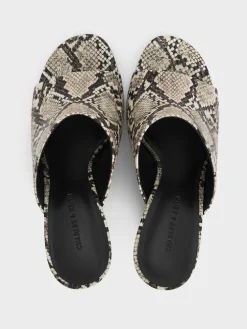 Snake-Print Sculptural-Heel Wedges