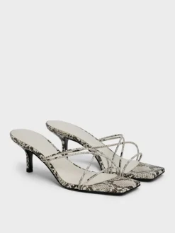 Snake-Print Strappy Heeled Sandals