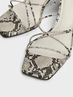 Snake-Print Strappy Heeled Sandals