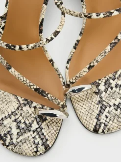 Snake-Print Toe-Ring Strappy Heels