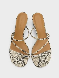 Snake-Print Toe-Ring Strappy Heels