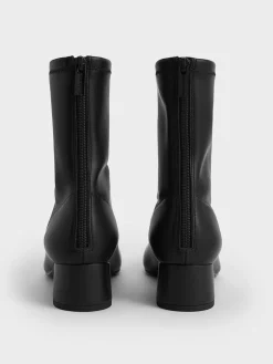 Stitch-Trim Heeled Ankle Boots