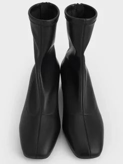 Stitch-Trim Heeled Ankle Boots