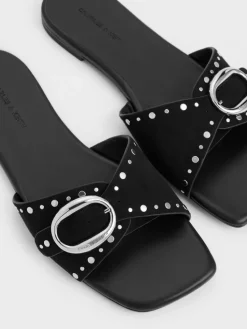 Studded Buckled Slide Sandals
