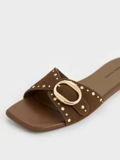 Studded Buckled Slide Sandals