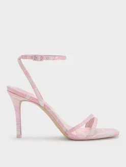 Swirl-Print Ankle-Strap Heels