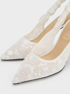 Tayari Embroidered-Mesh Slingback Pumps