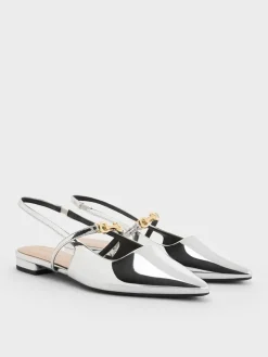 Trifina Metallic Pointed Slingback Flats