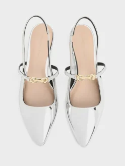 Trifina Metallic Pointed Slingback Flats