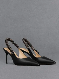 Tully Leather Ruched Print Slingback Pumps