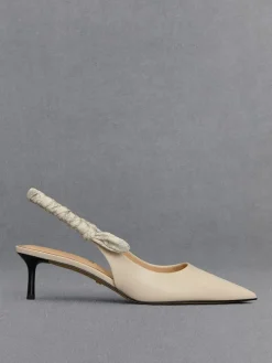 Tully Leather Ruched-Strap Slingback Pumps
