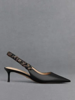 Tully Leather Ruched-Strap Slingback Pumps