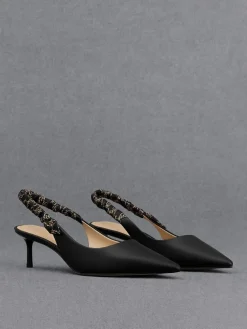 Tully Leather Ruched-Strap Slingback Pumps