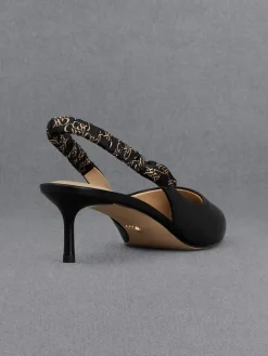 Tully Leather Ruched-Strap Slingback Pumps