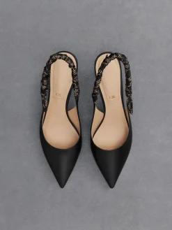 Tully Leather Ruched-Strap Slingback Pumps
