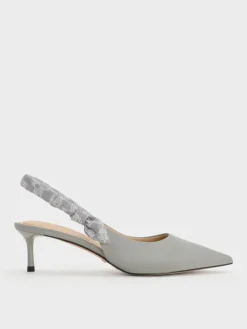 Tully Leather Ruched-Strap Slingback Pumps