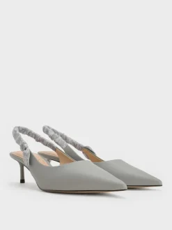 Tully Leather Ruched-Strap Slingback Pumps
