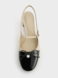 Two-Tone Patent Bow Slingback Pumps