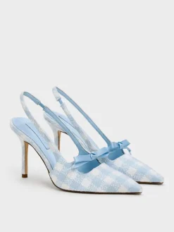 Venetia Gingham Bow Pointed Slingback Pumps
