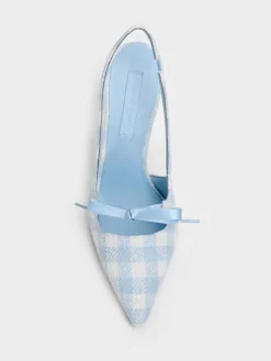 Venetia Gingham Bow Pointed Slingback Pumps