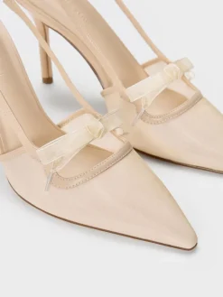 Venetia Mesh Bow Pointed Slingback Pumps